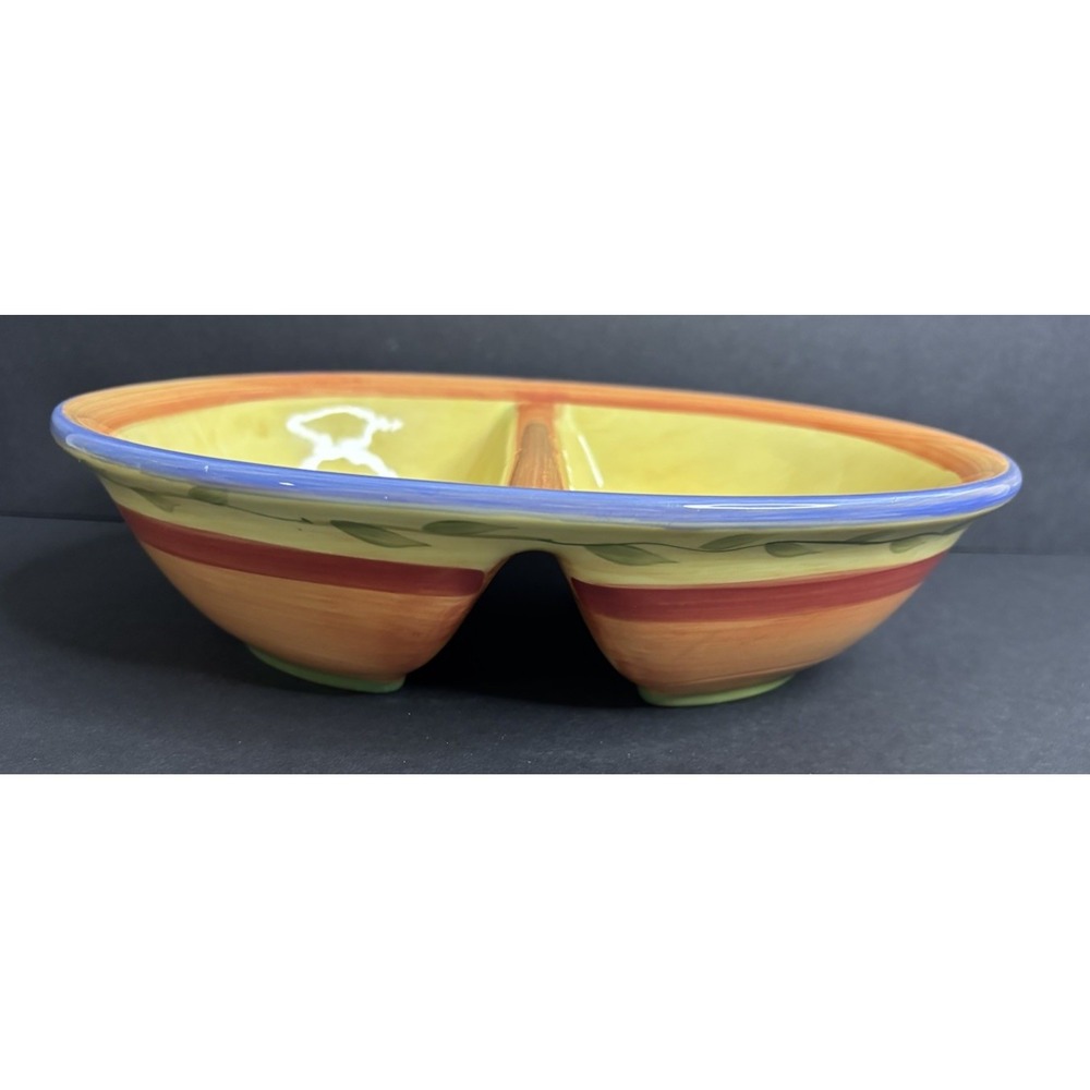 Pfaltzgraff Napoli Oval Divided Serving Bowl 10" Floral Hand Painted